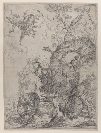 Vulcanin takomo, jossa sepät lyövät alasin vasaralla..., 1640-59. tekijältä Giovanni Pietro Possenti