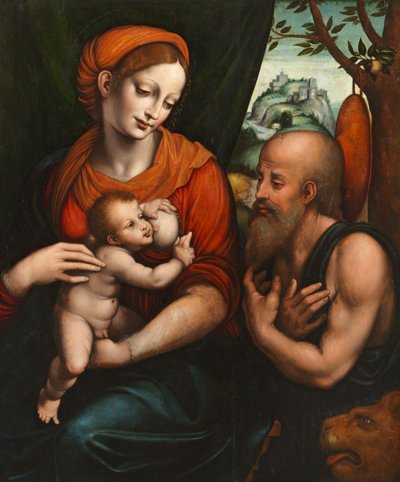 Neitsyt ja lapsi Pyhän Hieromuksen kanssa tekijältä Giovanni Pietro Rizzoli (attr. to) Giampietrino