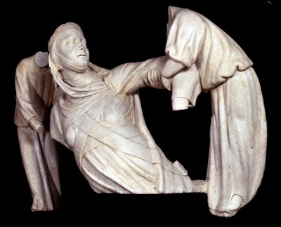 Kahden enkelin nostama hautausmuistomerkki Margaretalle Brabantille (veistos tekijältä Giovanni Pisano