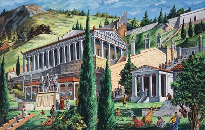 Apollon temppeli Delphissä (guassi paperille) tekijältä Giovanni Ruggero