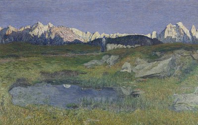 Alppimaisema auringonlaskun aikaan tekijältä Giovanni Segantini
