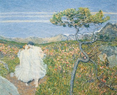 Rakkaus elämän lähteellä tai Rakastajat elämän lähteillä, Giovanni Segantini, yksityiskohta tekijältä Giovanni Segantini