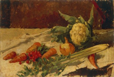 Asetelma porkkanoilla, Giovanni Segantini (1858-1899), öljy kankaalle, 51x75 cm tekijältä Giovanni Segantini
