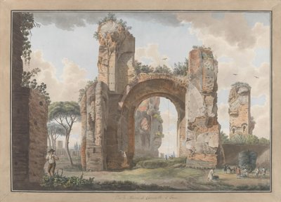 Caracallan kylpylöiden sisätilat, n. 1780. Tekijät: Giovanni Volpato, Louis Ducros. tekijältä Giovanni Volpato, Louis Ducros
