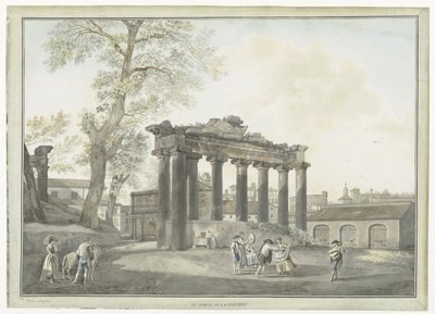 Näkymä Saturnuksen temppelistä Roomassa Le Temple de la Concorde (otsikko esineessä) Näkymät Roomaan ja sen ympäristöön (sarjan nimi) tekijältä Giovanni Volpato