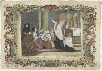 Eukaristian sakramentti III. sacramentum eucaristia / III. sacramento la eucaristia (otsikko esineessä) Seitsemän sakramenttia (sarjan nimi) tekijältä Giovanni Volpato