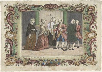 Avioliiton sakramentti VII. sacramentum matrimonium / VII. sacramento el matrimonio (nimi esineessä) Seitsemän sakramenttia (sarjan nimi) tekijältä Giovanni Volpato