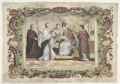 Pappeuden sakramentti VI. sacramentum ordo sacer / VI. sacramento la orden sacrada (otsikko esineessä) Seitsemän sakramenttia (sarjan nimi) tekijältä Giovanni Volpato