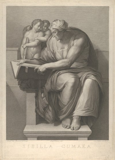 Cumaean Sibyl Michelangelon freskon jälkeen Sikstuksen kappelissa, 1784-90. tekijältä Giovanni Volpato