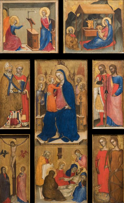 Italialainen:  Polittico con Madonna con Bambino Madonna ja lapsi pyhimysten kanssa. tekijältä Giovanni da Milano