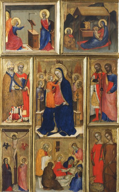 Polyptyykki: Neitsyt Maria lapsen ja pyhien kanssa tekijältä Giovanni da Milano