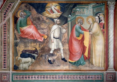Neitsyen elämä: julistus Joachimille ja tapaaminen pyhän Annen kanssa kultaisella portilla (Fresko tekijältä Giovanni da Milano