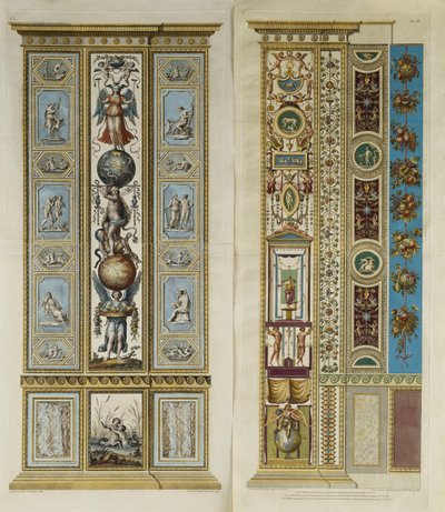Arabeskikoristeet Vatikaanin loggiassa (värillinen kaiverrus) tekijältä Giovanni da Udine (after)