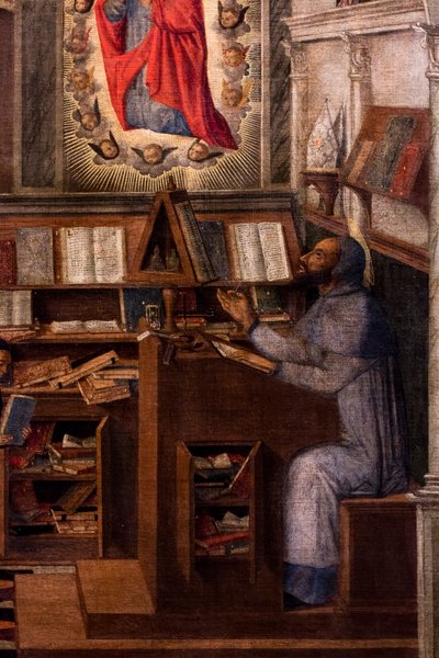 Pyhä Hieronymus ilmestyy pyhälle Augustinukselle, noin 1505-1510 (öljy ja tempera kankaalle). tekijältä Giovanni di Niccolo Mansueti