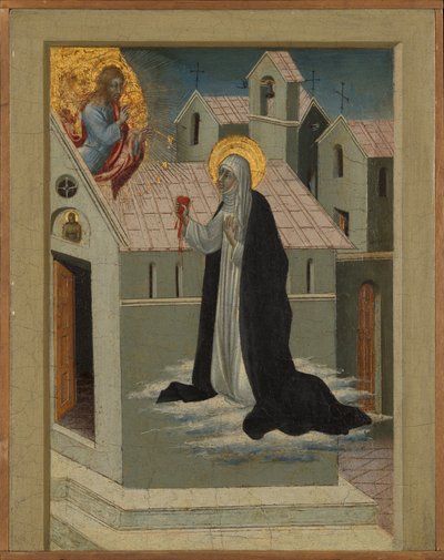 Pyhä Katariina Siena vaihtamassa sydämensä Kristuksen kanssa. tekijältä Giovanni di Paolo