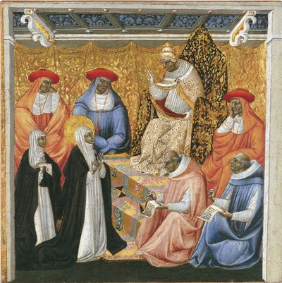 Pyhä Katariina Sienalainen paavin edessä Avignonissa tekijältä Giovanni di Paolo