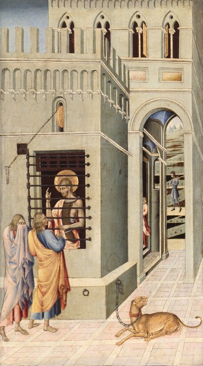 Pyhä Johannes Kastaja vankilassa, kahden opetuslapsen luona, 145560. tekijältä Giovanni di Paolo