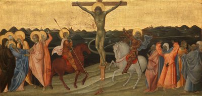 Ristiinnaulitseminen Ristiinnaulitseminen Marian, Johanneksen, Maria Magdaleenan, Pyhän Longinuksen ja kääntyneen sadanpäämiehen kanssa tekijältä Giovanni di Paolo di Grazia