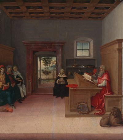 Pyhä Hieronymus työhuoneessa, noin 1500-04 (öljy puulle). tekijältä Giovanni di Pietro (c.1450 1529)