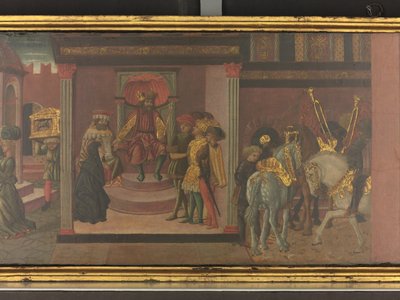 Trajanuksen ja lesken tarina, yksityiskohta cassone-taulusta, noin 1450 (tempera paneelille). tekijältä Giovanni di Ser Giovanni Scheggia