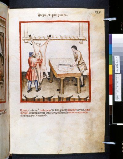 Ububchasym de Baldachin Theatrum sanitatis: "Adeps et Pinguedo", 1300-luvun ensimmäinen vuosikymmen (pienoiskuva). tekijältä Giovannino de