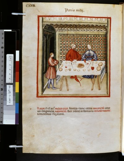 Ububchasym de Baldachin Theatrum sanitatis: "Panis Milij", 1300-luvun ensimmäinen vuosikymmen (pienoiskuva). tekijältä Giovannino de