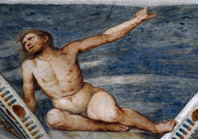 Mies alastonkuva, yksityiskohta Girolamo Romaninon freskoista (n. 1484-1559 jälkeen), Bernardo Clesion tilaaja tekijältä Girolamo Romanino