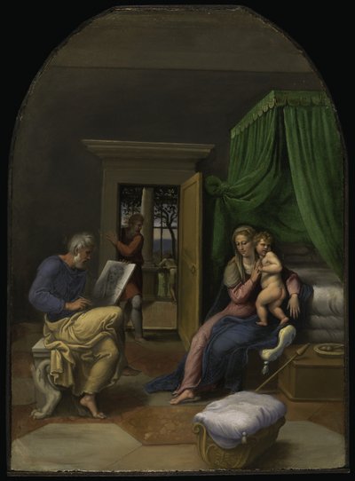 Pyhä Luukas piirtämässä Neitsyttä ja Kristuksen lasta, noin 1535 (öljy paneelille). tekijältä Girolamo da Carpi