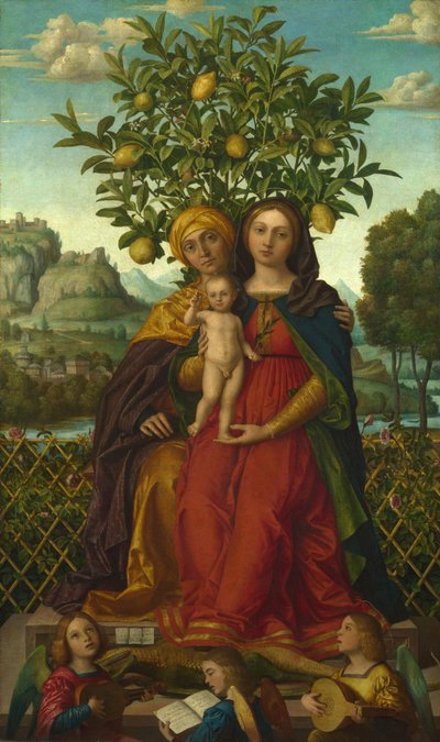 Neitsyt ja lapsi Pyhän Annan kanssa, noin 1510-1520 tekijältä Girolamo dai Libri