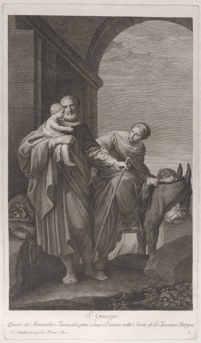 Pyhä Joosef kantamassa Kristus-lapsia lennossa Egyptiin, 1760-1800. tekijältä Giuliano Traballesi