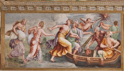 Helenan sieppaus, Troijan hevonen, Troijan kammio (Sala di Troia) tekijältä Giulio (and workshop) Romano
