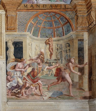 Psichen huone, pohjoinen seinä: "Mars, Venus ja Adonis" (fresko) tekijältä Giulio (workshop of) Romano