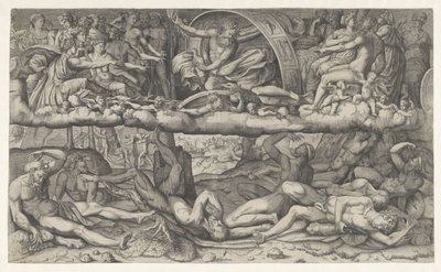Jumalien ja jättiläisten taistelu La lotta fra dei ja jättimäinen tekijältä Giulio Bonasone (attributed to)