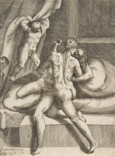 Apollo ja Leucothea teoksesta The Loves of the Gods, n. 1531-76. tekijältä Giulio Bonasone