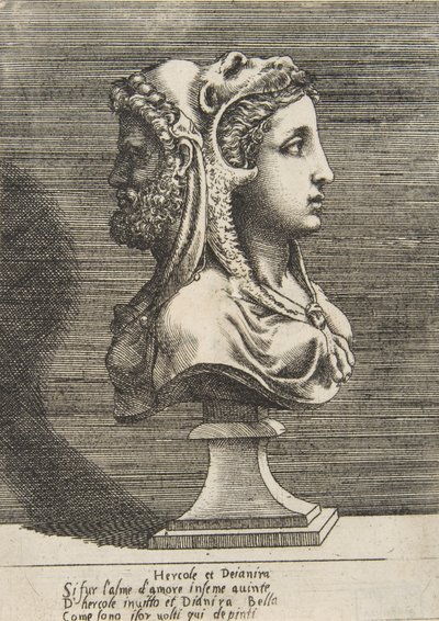 Herculesin ja Dejaniran rintakuva, n. 1531-76. tekijältä Giulio Bonasone
