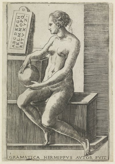 Kielioppi Kielioppi hermippus kirjoittaja fuit (otsikko esineessä) The Seven Liberal Arts (sarjan nimi) tekijältä Giulio Bonasone
