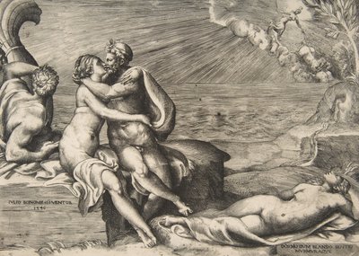 Jupiterin rakkaus Junoon syttyi uudelleen, kun hän puki Venuksen vyön vuonna 1546. tekijältä Giulio Bonasone
