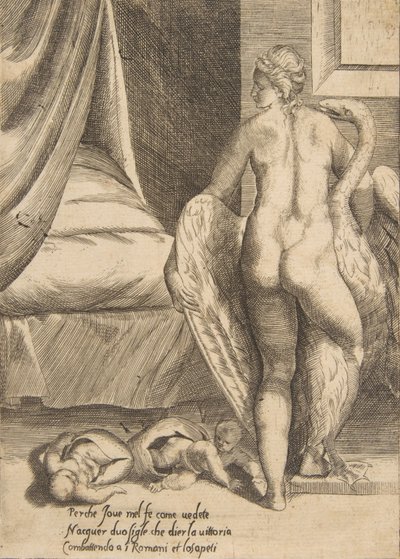 Leda ja joutsen, teoksesta The Loves of the Gods, 1531-76. tekijältä Giulio Bonasone