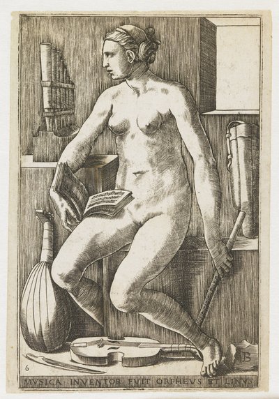 Musica Musican keksijä fuit Orpheus et Linus (otsikko esineessä) The Seven Liberal Arts (sarjan nimi) tekijältä Giulio Bonasone