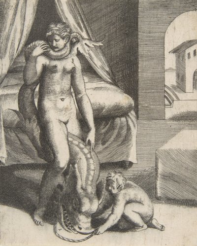 Neptunus ja Melanthe, teoksesta The Loves of the Gods, noin 1531-76. tekijältä Giulio Bonasone
