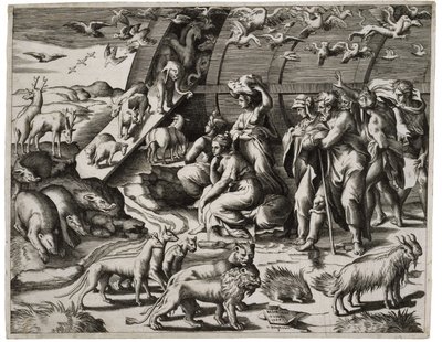 Nooa lähtee arkista, 1544 tekijältä Giulio Bonasone