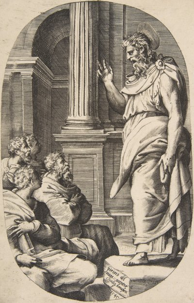 Saint Paul Preaching, soikea sävellys, 1547. tekijältä Giulio Bonasone
