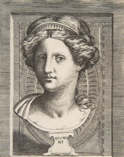 Junon veistetty pää, n. 1531-76. tekijältä Giulio Bonasone