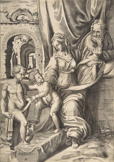 Pyhä perhe ja lapsi Johannes Kastaja, 1531-76, 1531-76. tekijältä Giulio Bonasone