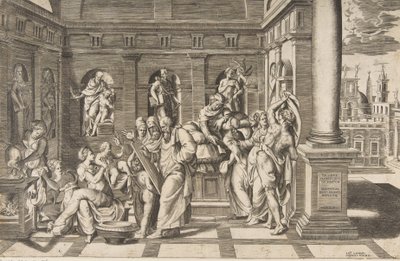 Pyhän Johannes Kastajan syntymä klassisessa rakennuksessa, noin 1531-76 tekijältä Giulio Bonasone