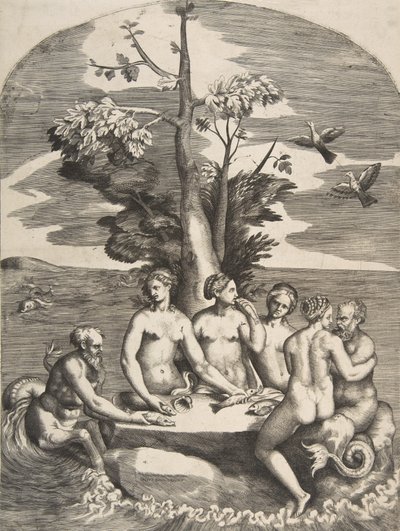 Kaksi merijumalaa ja neljä nymfiä, 1531-76. tekijältä Giulio Bonasone