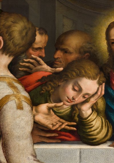SS-sakramentin kappeli, toinen jänne pohjoispuolella, Giulio Campi, viimeinen ehtoollinen, yksityiskohta 1569 tekijältä Giulio Campi