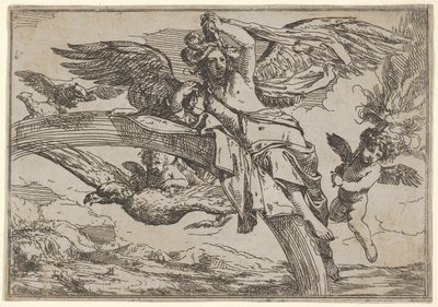 Air, jota edustaa Iris nojaamassa sateenkaarellaan, mukana siivekäs puttokarhu..., 1640-60. tekijältä Giulio Carpioni