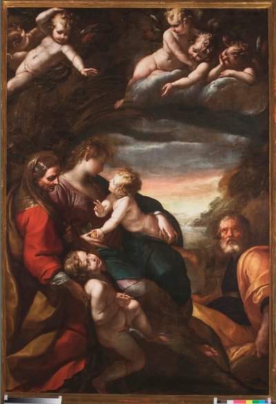 Pyhä perhe Pyhän Johanneksen ja Pyhän Elisabetin kanssa, n. 1610-20 tekijältä Giulio Cesare Procaccini