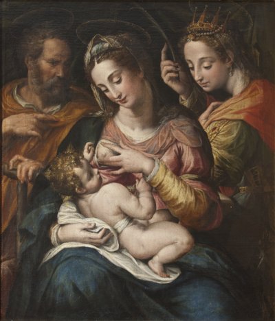 La Sainte Famille et Sainte Catherine - Pyhä perhe Pyhän Katariinan kanssa, kirjoittanut Procaccini, Giulio Cesare (1574-1625). Öljy kankaalle. Mitat: 77 x 67 cm. Tukholman kansallismuseo tekijältä Giulio Cesare Procaccini